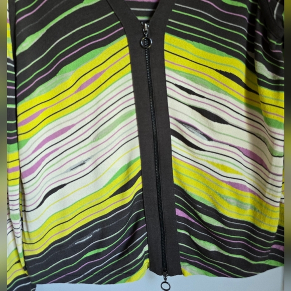 Aldo Martins, Multi Abstract V-neck Zip Front Stretch Knit Cardigan, SZ 10 - Picture 3 of 11